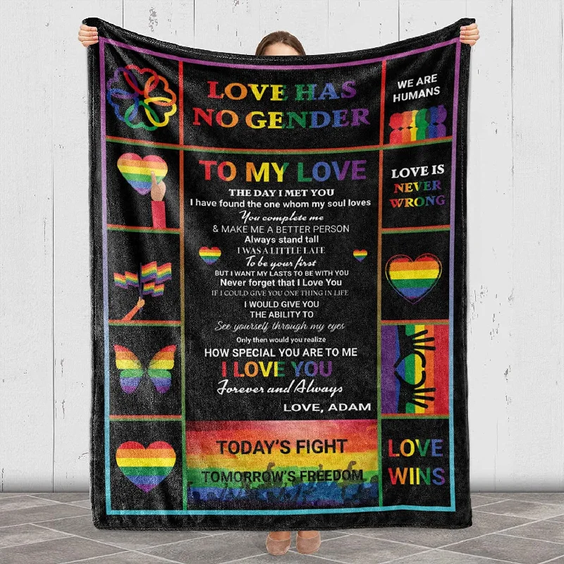 Custom Lgbt Blanket Love Has No Gender, Gift For Gay On Christmas Birthday Lesbian Gift, Gay Lesbian Pride Fleece Blanket, Printed In Usa Custom Lgbt Blanket Love Has No Gender, Gift For Gay On Christmas Birthday Lesbian Gift, Gay Lesbian Pride Fleece Blanket, Printed In Usa