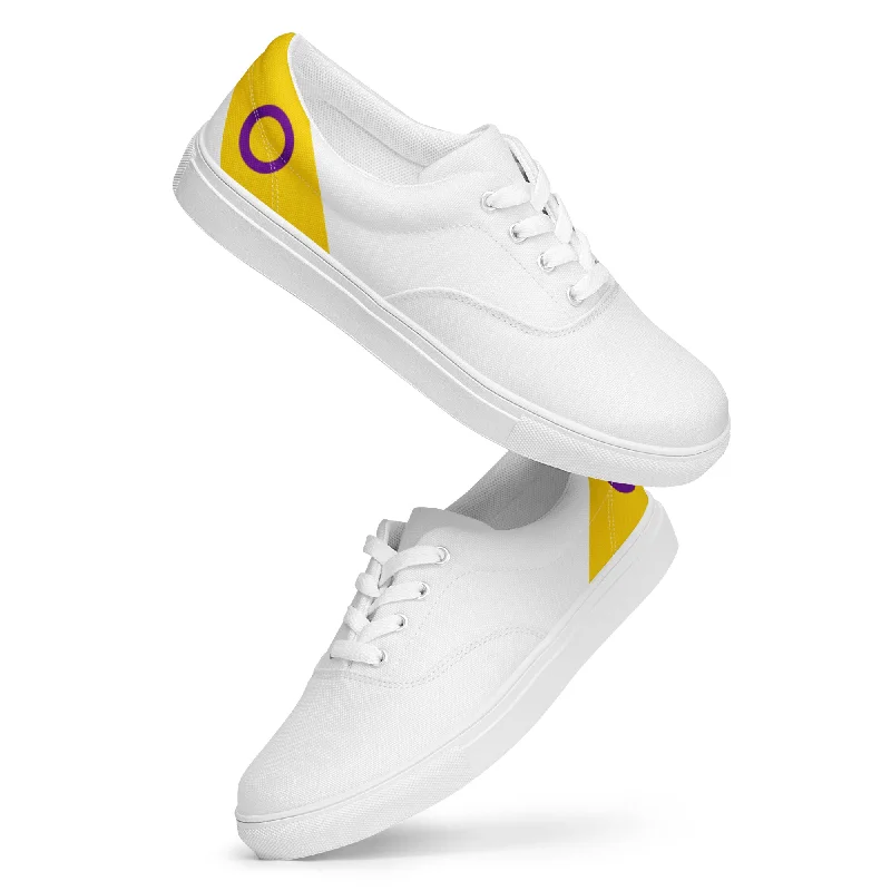 Intersex Diagonal Flag Colors LGBTQ+ Lace-up Canvas Shoes Women Sizes