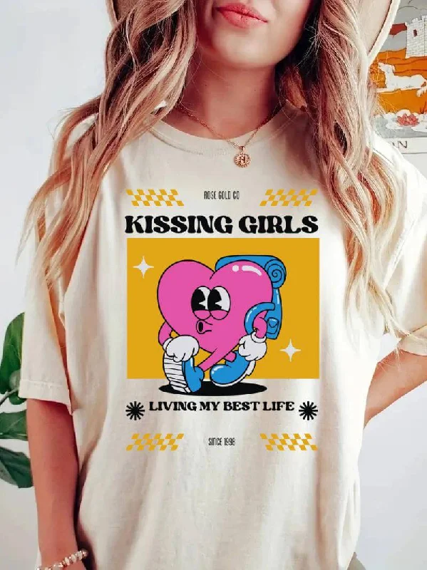 Unique graphic tees celebrating queer pride and identity--Kissing Girls Living My Best Life t-shirt Unique graphic tees celebrating queer pride and identity--Kissing Girls Living My Best Life t-shirt