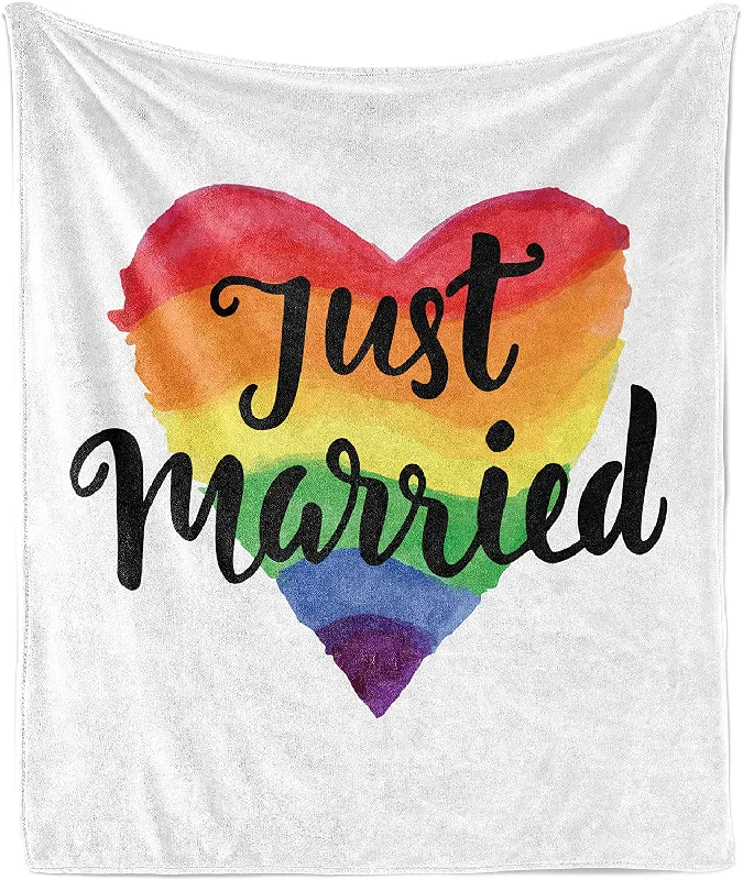 Just Married Throw Blanket For Lgbt, Just Married Watercolor Style Rainbow Heart Gay Rights Flannel Fleece Blanket Just Married Throw Blanket For Lgbt, Just Married Watercolor Style Rainbow Heart Gay Rights Flannel Fleece Blanket