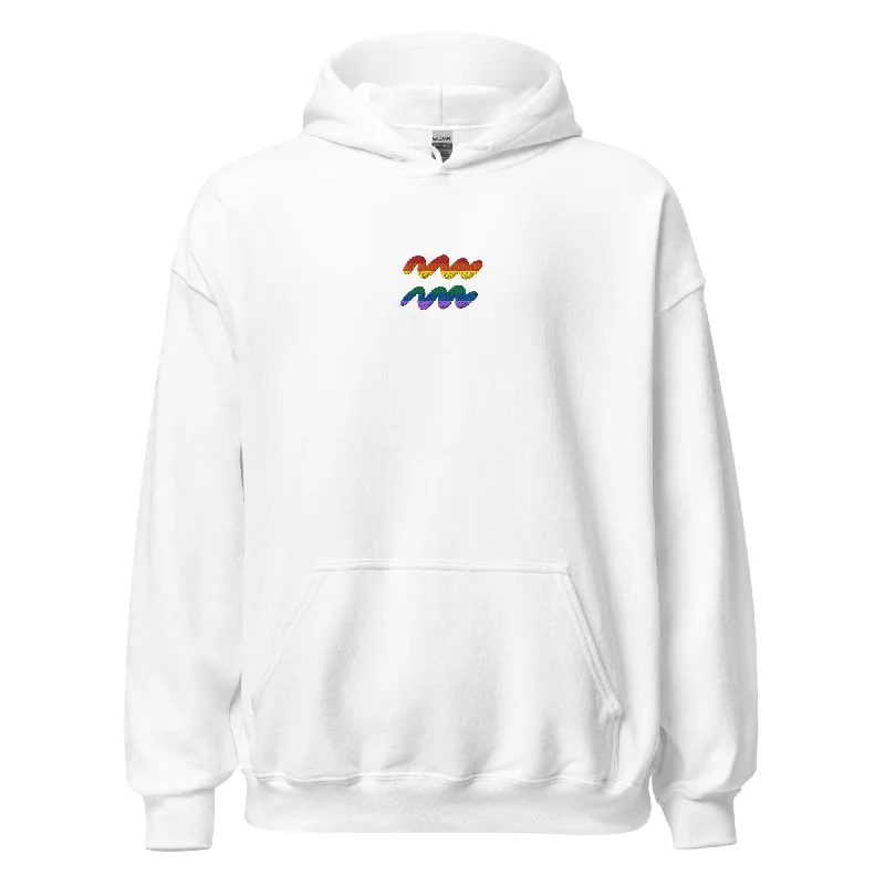 Warm hoodies for outdoor pride marches--Aquarius Rainbow Embroidered Unisex Hoodie