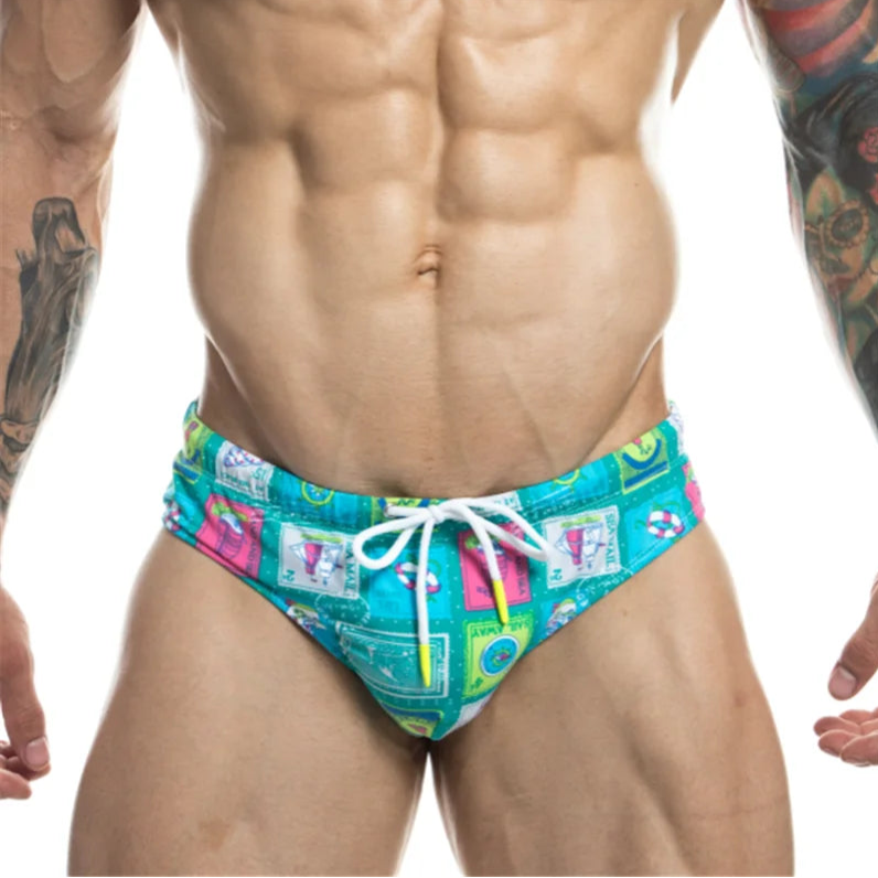 Men's Pervy Postcards Swim Briefs With Pouch Pad