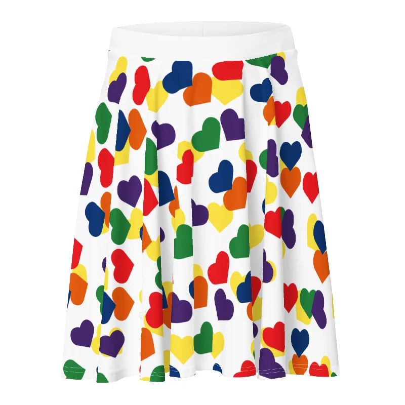 LGBTQ Pride Skater Skirt - White with Rainbow Hearts