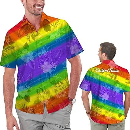 Custom Name Lgbt Rainbow Colorful Men Aloha Hawaiian Shirt For Lgbtq Community In Pride Month Hawaiian Casual Button Down Custom Name Lgbt Rainbow Colorful Men Aloha Hawaiian Shirt For Lgbtq Community In Pride Month Hawaiian Casual Button Down