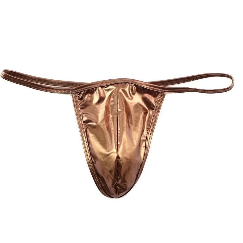 CLEVER-MENMODE Shiny Faux Leather Thong