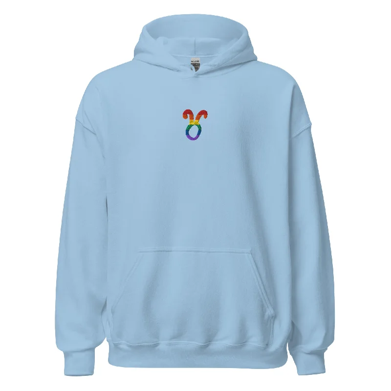 Best hoodies for LGBTQ+ youth empowerment--Taurus Rainbow Embroidered Unisex Hoodie