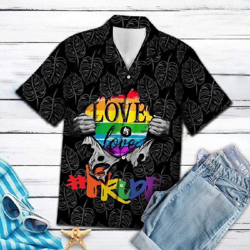 Comfortable graphic tees for everyday pride wear--LGBT Hawaii Shirt Love Is Love Inside Black White Trpical Leafs Hawiian Aloha Shirt Comfortable graphic tees for everyday pride wear--LGBT Hawaii Shirt Love Is Love Inside Black White Trpical Leafs Hawiian Aloha Shirt