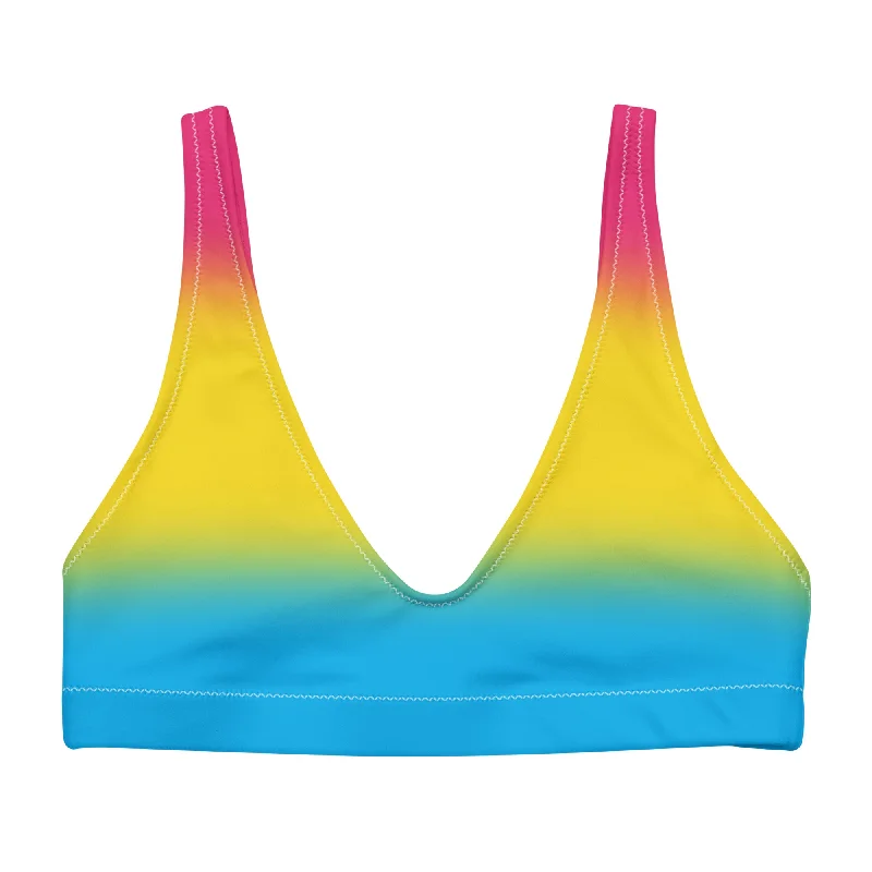 Pansexual Pan Pride Recycled Padded Bikini Top Sports Bra - Ombre