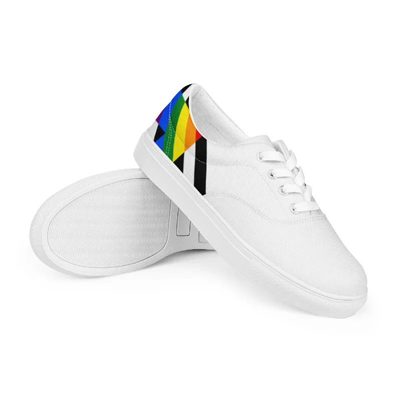 Ally Diagonal Flag Colors LGBTQ+ Men's Lace-up Canvas Shoes