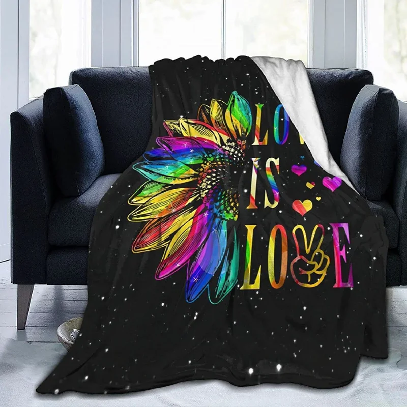 Fleece Throw Blanket For Couch, Blankets Printed Decorations Lgbt Gay Pride Rainbow Sunflower Love Is Love Fleece Throw Blanket For Couch, Blankets Printed Decorations Lgbt Gay Pride Rainbow Sunflower Love Is Love
