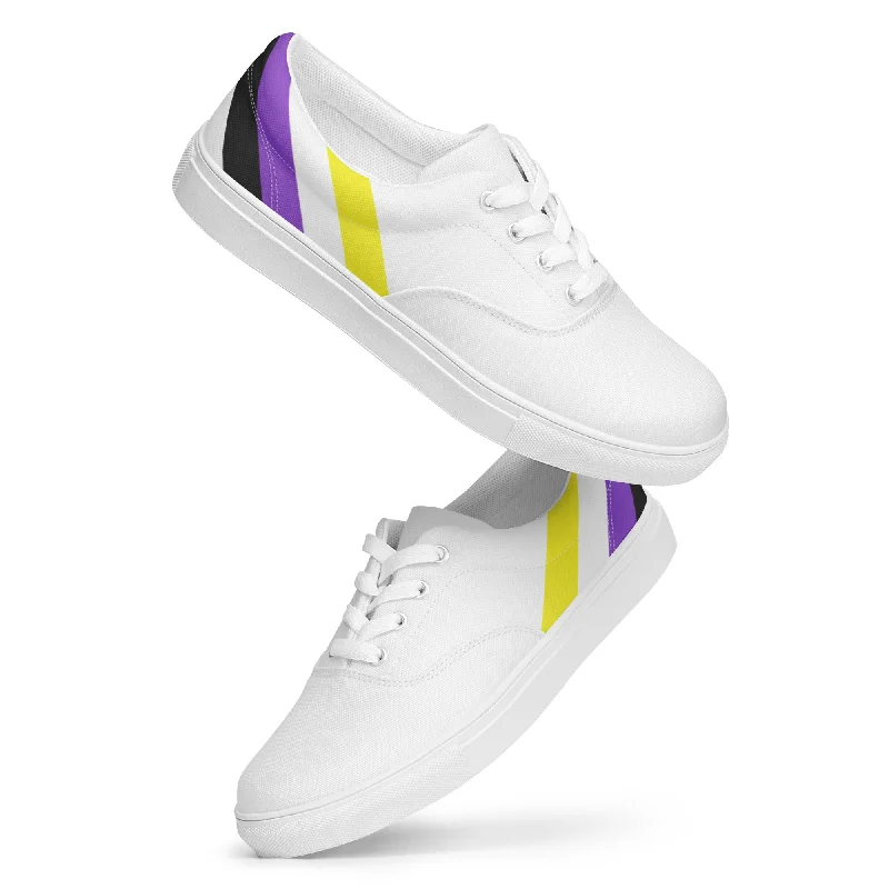 Non-binary Diagonal Flag Colors LGBTQ+ Lace-up Canvas Shoes Women Sizes