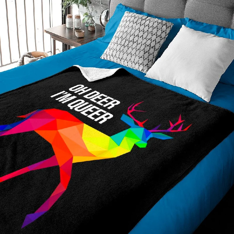 Queer Gift Blanket For Queer, Oh Deer I'M Queer I Lgbt Rainbow I Gay Pride Blanket Gift To Queer Queer Gift Blanket For Queer, Oh Deer I'M Queer I Lgbt Rainbow I Gay Pride Blanket Gift To Queer