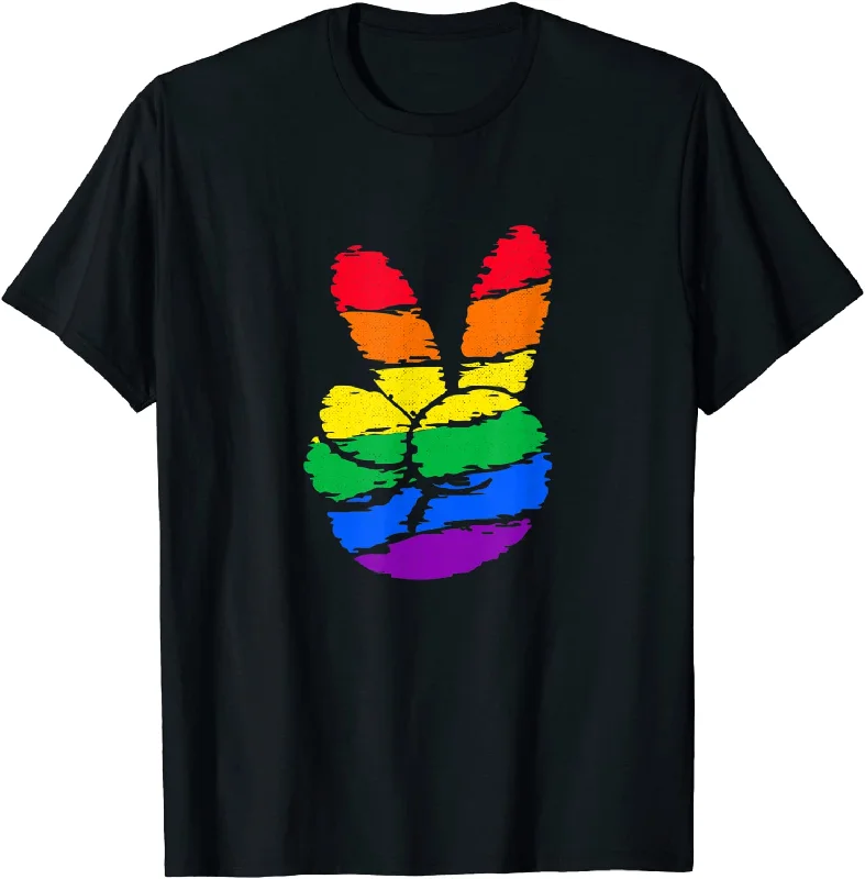 Hand Peace Symbol Colorful Peace Sign Rainbow Hippie LGBT T Shirt