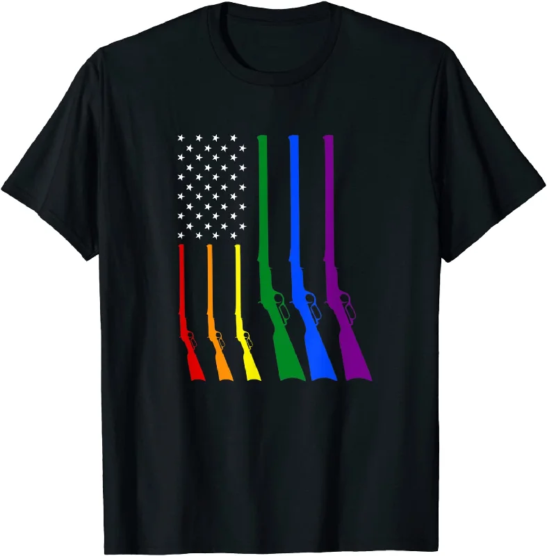 T Shirt LGBT Flag Hunting Gun, Gay Pride America Flag LGBT T-Shirt