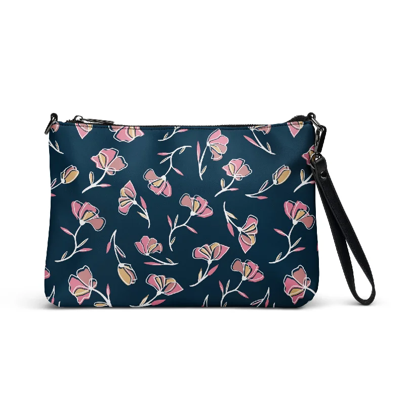 Blue and Pink Mod Flowers Purse Handbag