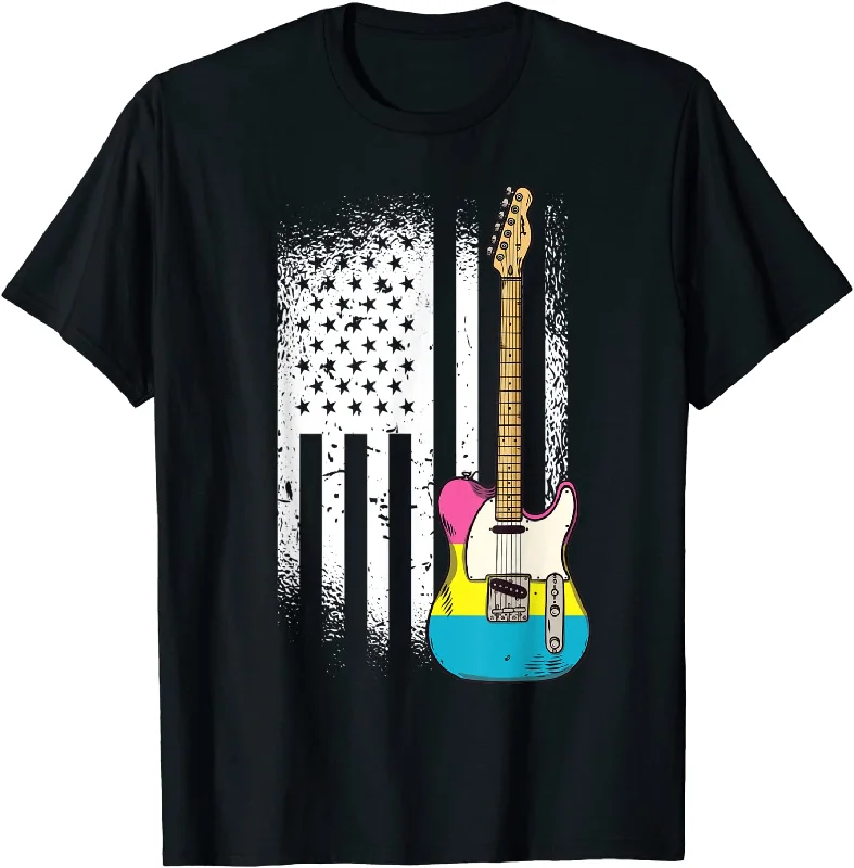 Gay Pride Shirt, American Flag Guitar Pan Sexual Pride LGBTQ Ally Guitarist T Shirt