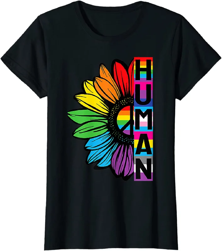 HUMAN Sunflower LGBT Flag Gay Pride Month LGBTQ T Shirt