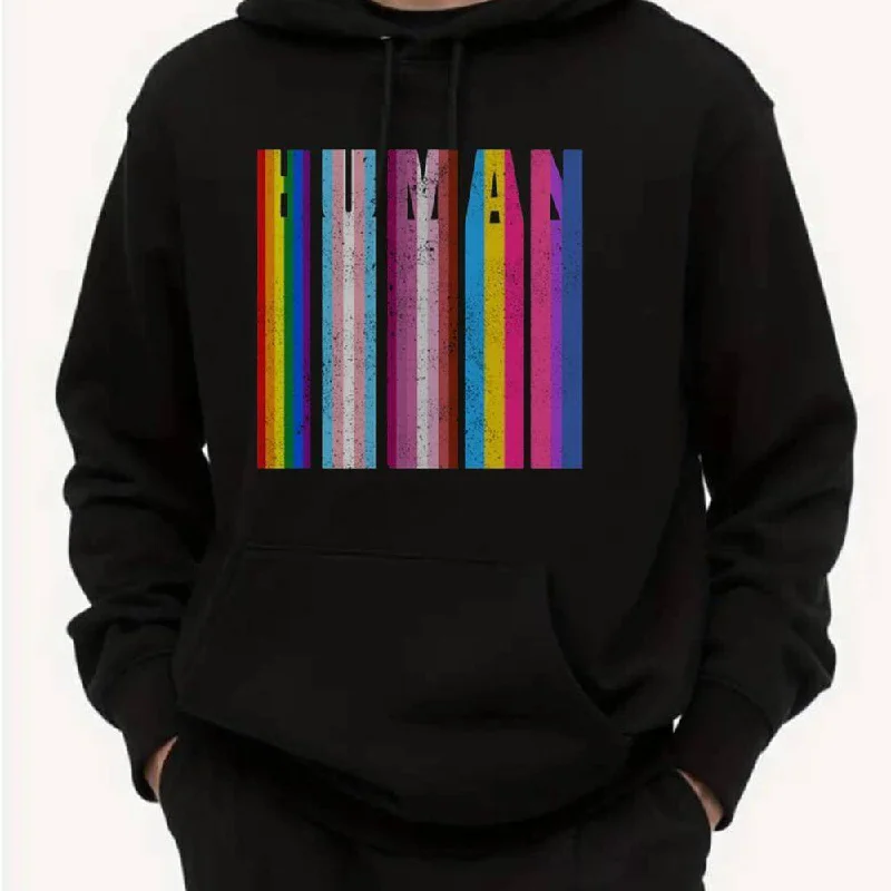 Warm hoodies for fall pride festivals--Human Spreading Rainbow Flag Unisex Hoodie
