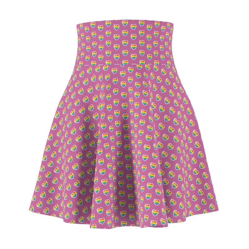 Soft cotton graphic tees for sensitive skin--Gay Pride Heart Print Skater Skirt