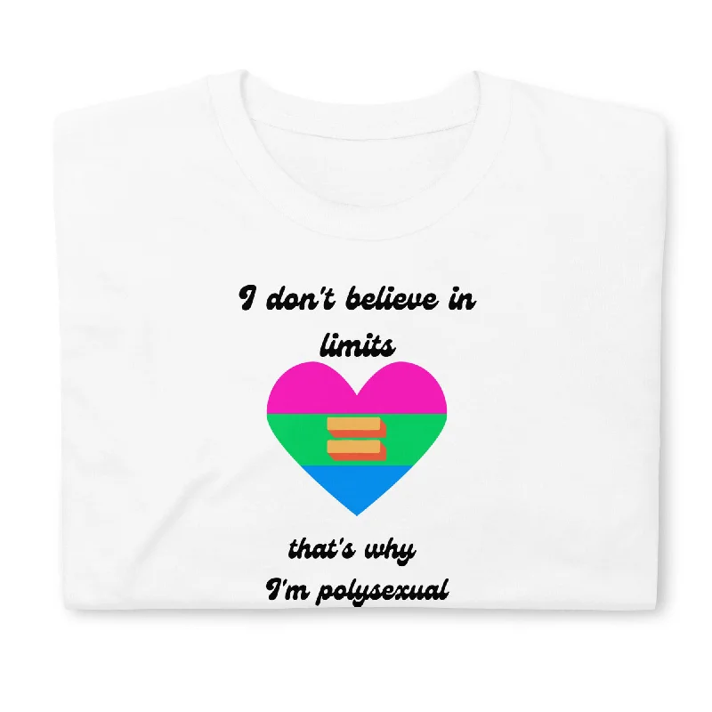 Graphic pride t-shirts with bold feminist slogans--No Limits Polysexual Pride Shirt