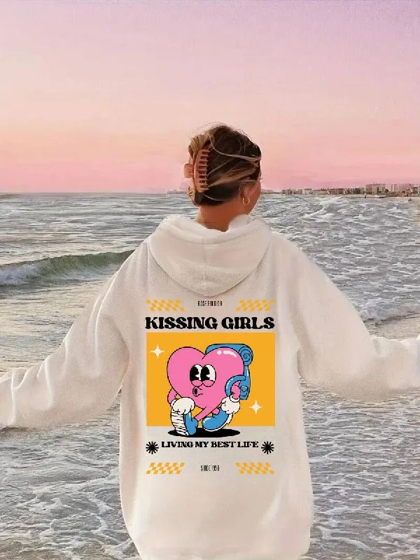 Hoodies with subtle rainbow accents for daily wear--Kissing Girls Living My Best Life Premium Unisex Hoodie Hoodies with subtle rainbow accents for daily wear--Kissing Girls Living My Best Life Premium Unisex Hoodie