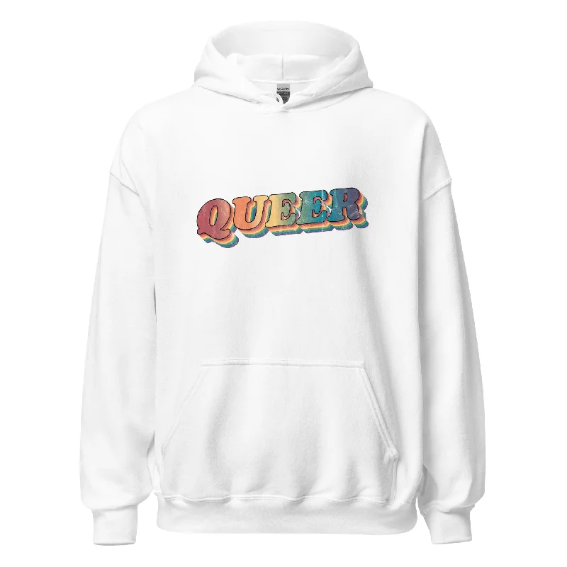 Hoodies with colorful pride flag hearts--Retro Queer Unisex Hoodie