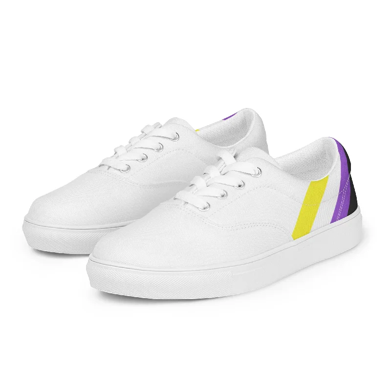 Non-binary Diagonal Flag Colors LGBTQ+ Lace-up Canvas Shoes Men Sizes