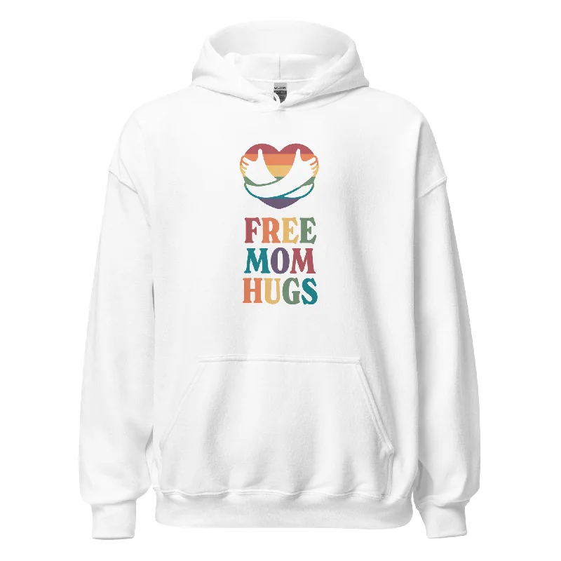Hoodies with rainbow stripes and love messages--Free Mom Hugs Hoodie