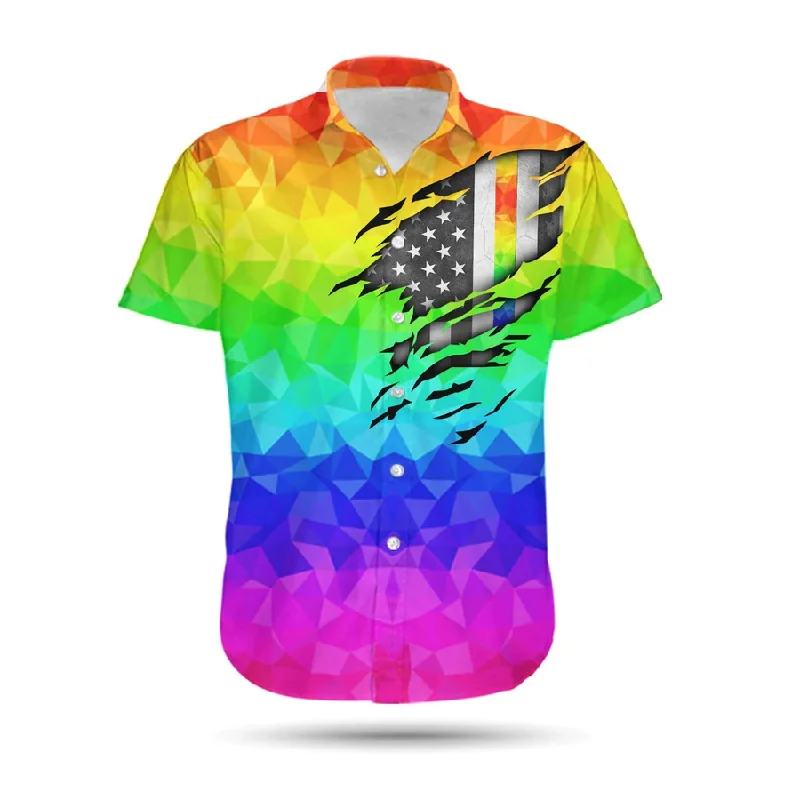 Lightweight graphic tees for summer pride events--LGBT Pride Hawaiian Shirt Rainbow Polygonal American Flag Inside Hawaii Aloha Shirt Lightweight graphic tees for summer pride events--LGBT Pride Hawaiian Shirt Rainbow Polygonal American Flag Inside Hawaii Aloha Shirt