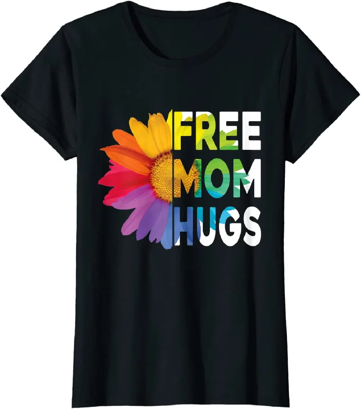 Free Mom Pride T Shirts, Rainbow Sunflower Hippie LGBT Gay Shirt