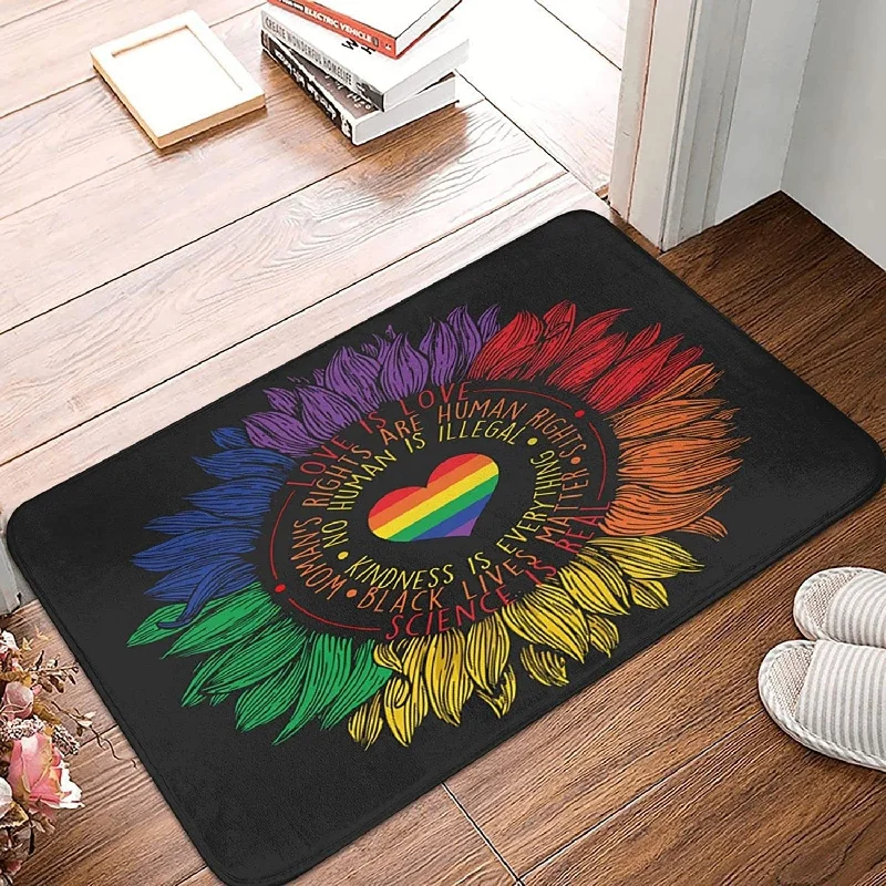 Pride Doormat Love Is Love Sunflower Rainbow Gay Pride Door Mat Durable Lesbian Doormat Outdoor Indoor Entrance Lgbt