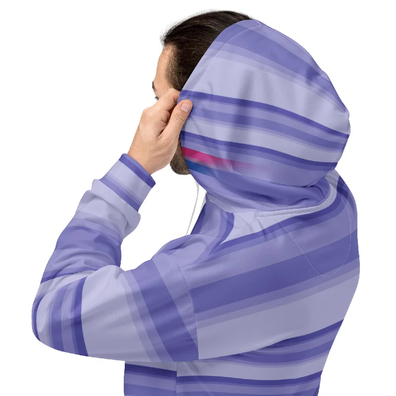 Hoodies with rainbow paw prints for animal lovers--Striped Bi Pride Hoodie