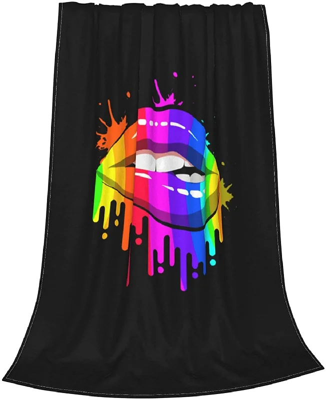 Rainbow Lgbt Gay Pride Lips Flannel Blanket, Rainbow Lips Blanket For Lesbian, Bisexual Couple Gift Rainbow Lgbt Gay Pride Lips Flannel Blanket, Rainbow Lips Blanket For Lesbian, Bisexual Couple Gift