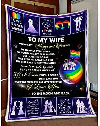 To My Wife Blanket Lgbt Blanket Gift For Lgbt I Love You To The Moon Lgbt Pride Fleece Blanket, Couple Gift For Lesbian To My Wife Blanket Lgbt Blanket Gift For Lgbt I Love You To The Moon Lgbt Pride Fleece Blanket, Couple Gift For Lesbian