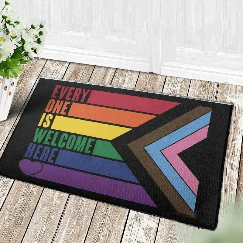 Ally Support Lgbt Doormat, Everyone Is Welcome Here Rainbow Lgbt Pride Doormat, Gift For Gay Lesbian