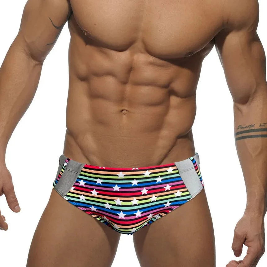 Men's Rainbow Star Striped Swim Briefs