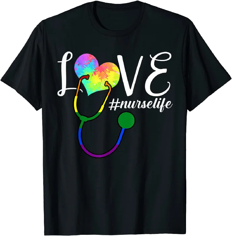 Lesbian Nurse Life Healthcare Cheetah Heart LGBT Flag V-Neck T Shirt
