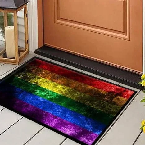 Lgbtq Door Mat, Rainbow Grunge Gay Pride Doormat, Lgbt Welcome Home Doormat