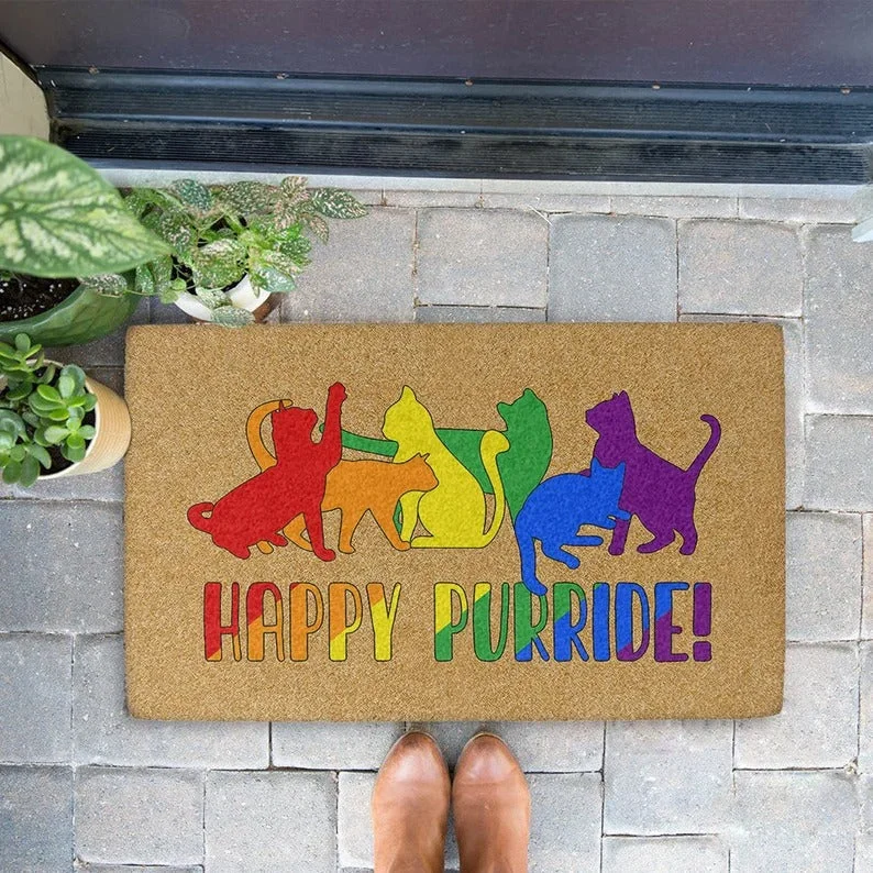 Pride Doormat Happy Purride Colorful Cats Doomat, Happy Cat Kitten Gay Pride Lgbt Month Rainbow Doormat Pride Doormat Happy Purride Colorful Cats Doomat, Happy Cat Kitten Gay Pride Lgbt Month Rainbow Doormat