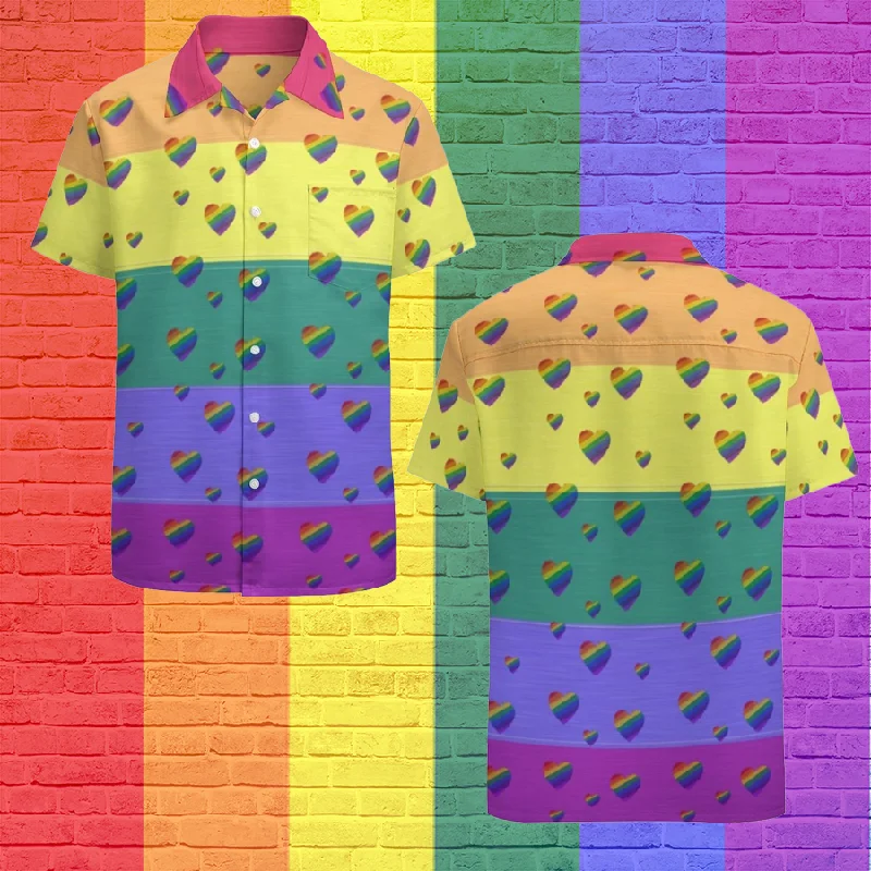 Lgbt Pride Rainbow Flag And Hearts Pattern Hawaiian Vintage Shirt Mens Button Down Tropical Hawaii Beach Shirts Lgbt Pride Rainbow Flag And Hearts Pattern Hawaiian Vintage Shirt Mens Button Down Tropical Hawaii Beach Shirts