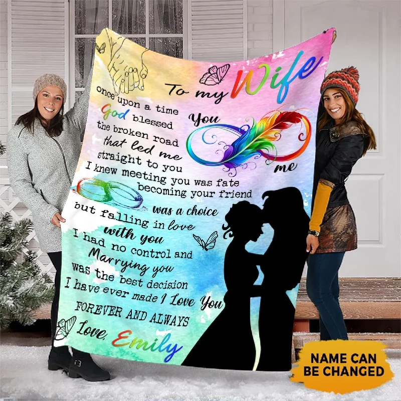 Lgbtq Gay Pride Blanket With Custom Name Rainbow Feather To My Wife Customized Fleece Sherpa Blanket Lgbtq Gay Pride Blanket With Custom Name Rainbow Feather To My Wife Customized Fleece Sherpa Blanket