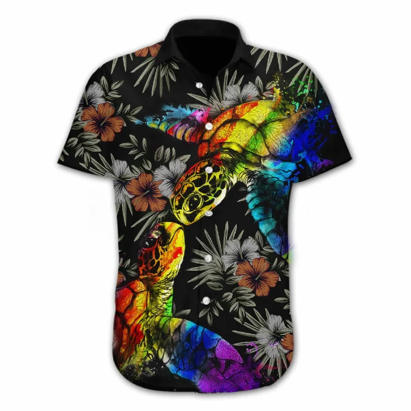 Lightweight graphic tees for outdoor pride festivals--Pride Hawaiian Shirt Gift For Gay, Colorful Turtle Lgbt Flower Design Hawaiian Shirt Lightweight graphic tees for outdoor pride festivals--Pride Hawaiian Shirt Gift For Gay, Colorful Turtle Lgbt Flower Design Hawaiian Shirt