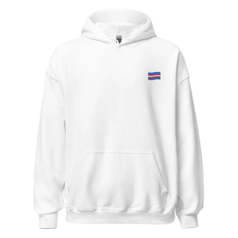 Hoodies with LGBTQ+ rights and equality prints--Trans Flag Embroidered Unisex Hoodie Hoodies with LGBTQ+ rights and equality prints--Trans Flag Embroidered Unisex Hoodie