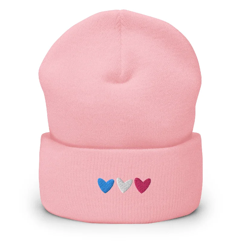 Trans Hearts Embroidered Cuffed Beanie