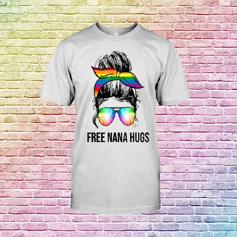 Lesbian Shirts, Gay Pride Shirts, Free Nana Hugs Lgbt Gay Pride Month Rainbow Messy Bun T Shirt Lesbian Shirts, Gay Pride Shirts, Free Nana Hugs Lgbt Gay Pride Month Rainbow Messy Bun T Shirt
