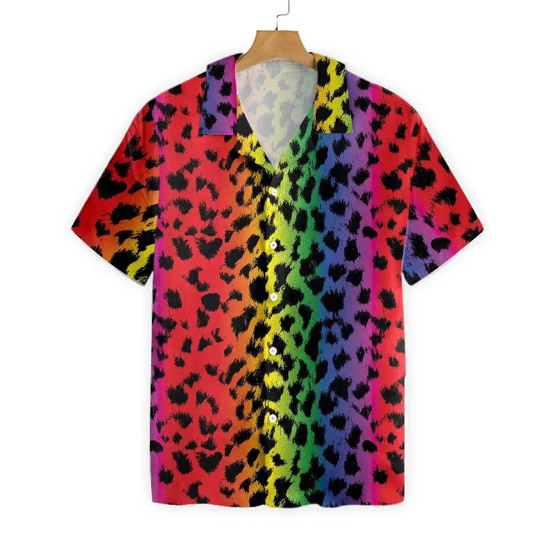 Affordable graphic tees with inclusive pronoun designs--3D Shirt For Gay, Cool Leopard Skin With Rainbow Color LGBT Hawaiian Shirt Affordable graphic tees with inclusive pronoun designs--3D Shirt For Gay, Cool Leopard Skin With Rainbow Color LGBT Hawaiian Shirt