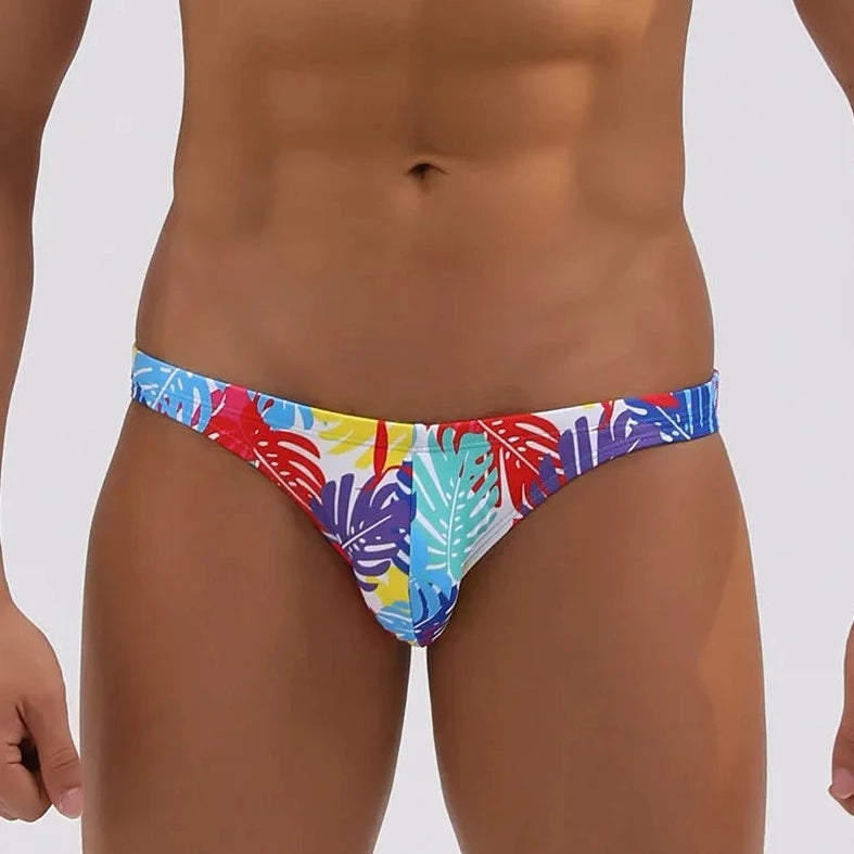 Men's Tropical Leaves Skinny Swim Briefs