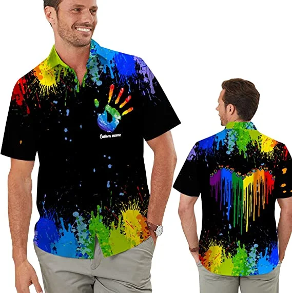 Personalized Rainbow Paint Color Lgbt Men Aloha Hawaiian Gay Lesbian Bisexual Transgender Shirt For Lgbtq In Pride Month Personalized Rainbow Paint Color Lgbt Men Aloha Hawaiian Gay Lesbian Bisexual Transgender Shirt For Lgbtq In Pride Month