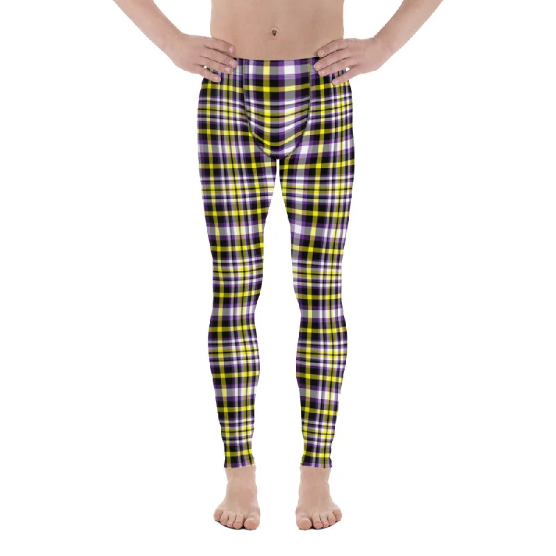 Nonbinary Enby Pride Men's Leggings Yoga Pants in Plaid
