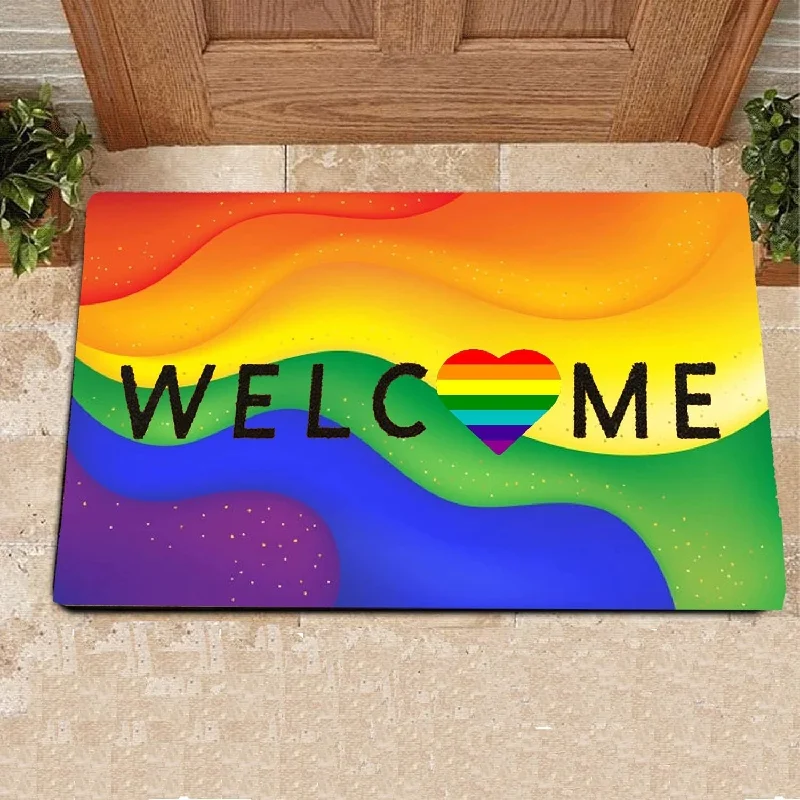 Gay Pride Doormat, Rainbow Welcome Mat, Cute Outdoor Rainbow Pride Doormat